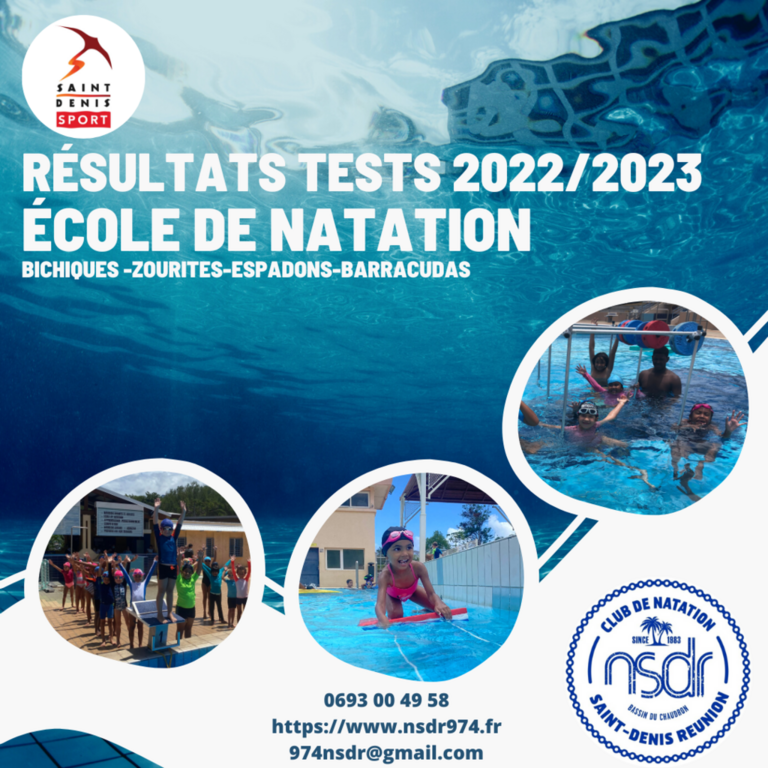 Résultats des tests de l'école de natation 2022-2023