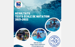 Résultats des tests de l'école de natation 2021-2022