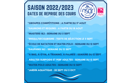 Dates de reprise des activités du NSDR - Saison 2022/2023